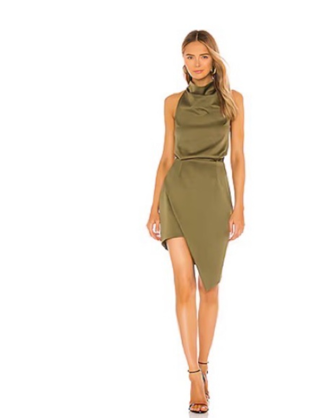 Elliatt Olive Satin Asymmetric Halter Dress REVOLVE Camo Dress Khaki